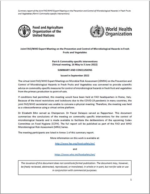 Joint FAO/WHO Expert Meeting on Microbiological Risk Assessment on the Prevention and Control of Microbiological Hazards in Fresh Fruits and Vegetables - Part 4: Commodity-specific interventions
