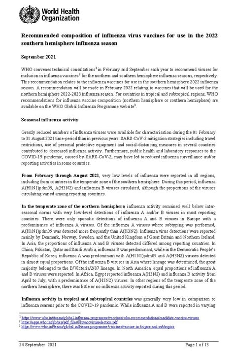 Recommended composition of influenza virus vaccines for use in the 2022-2023 northern hemisphere influenza season